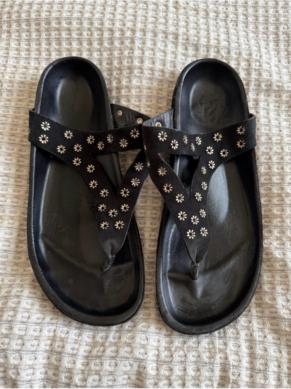 Isabel Marant Black Floral Studded Thong Sandals - Women